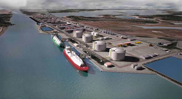 A rendering of the proposed Rio Grande LNG facility. 